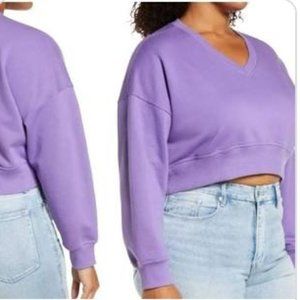 NWT, BP-Nordstrom, Purple Dahlia Crop V-Neck Sweatshirt, Size 1X